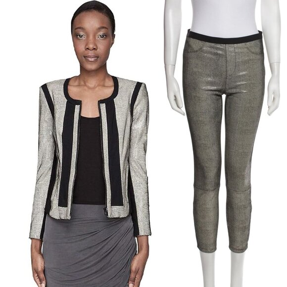Helmut Lang Rift Metallic And Black Lamb Leather Jacket AND Pants Size S/2 - Picture 1 of 13